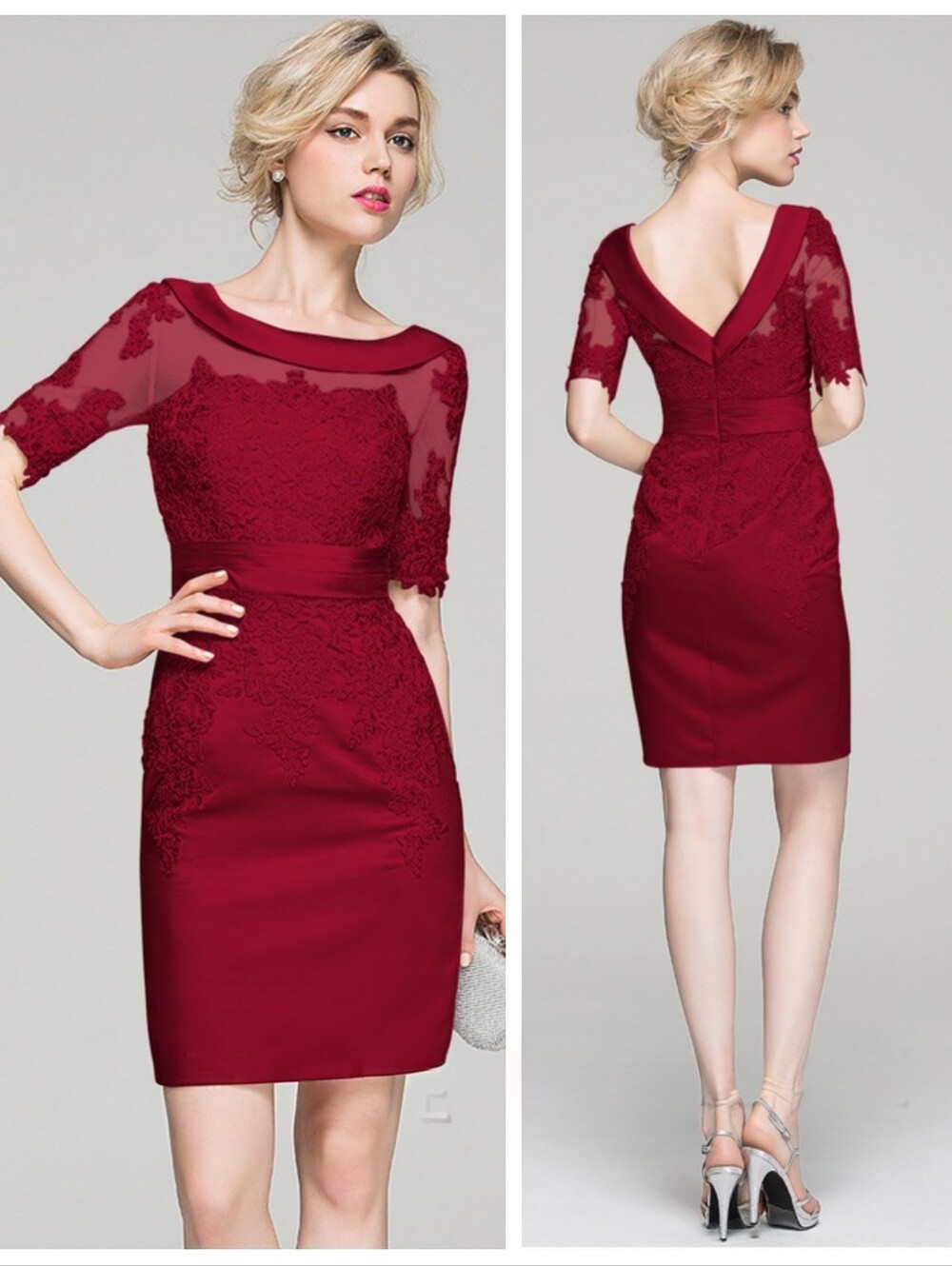 NWT $215 JJ's House Red (Burgundy ) Lace Overlay Sheath Dress Women's 14 Satin